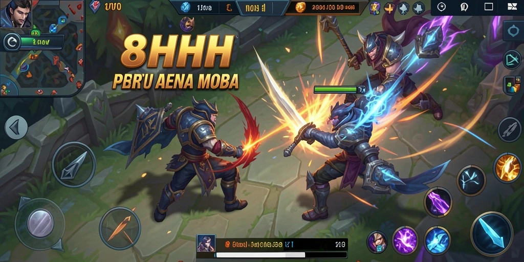 Screenshot gameplay 8HHH dengan pertarungan seru di arena MOBA.