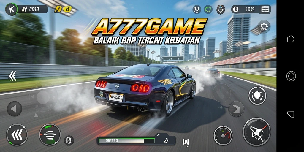 Tampilan gameplay A777GAME yang mendebarkan saat balapan di lintasan.
