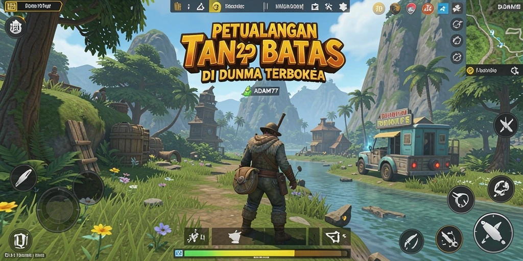 Screenshot gameplay ADAM77 dengan pemandangan luas yang memukau.