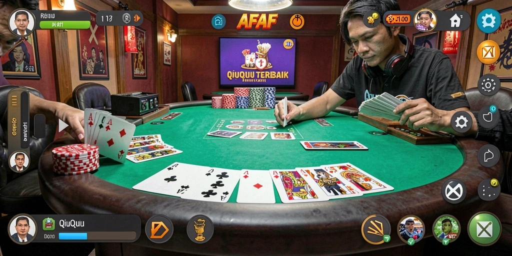 Screenshot utama AFAF menampilkan suasana permainan QiuQiu yang seru.