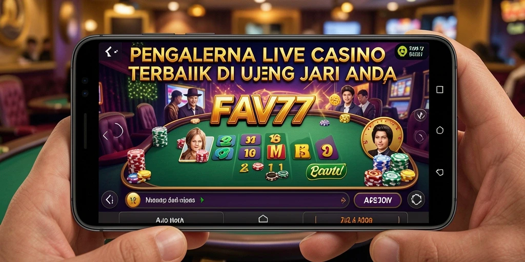 Screenshot gameplay Live Casino FAV77 yang menampilkan dealer dan meja permainan.