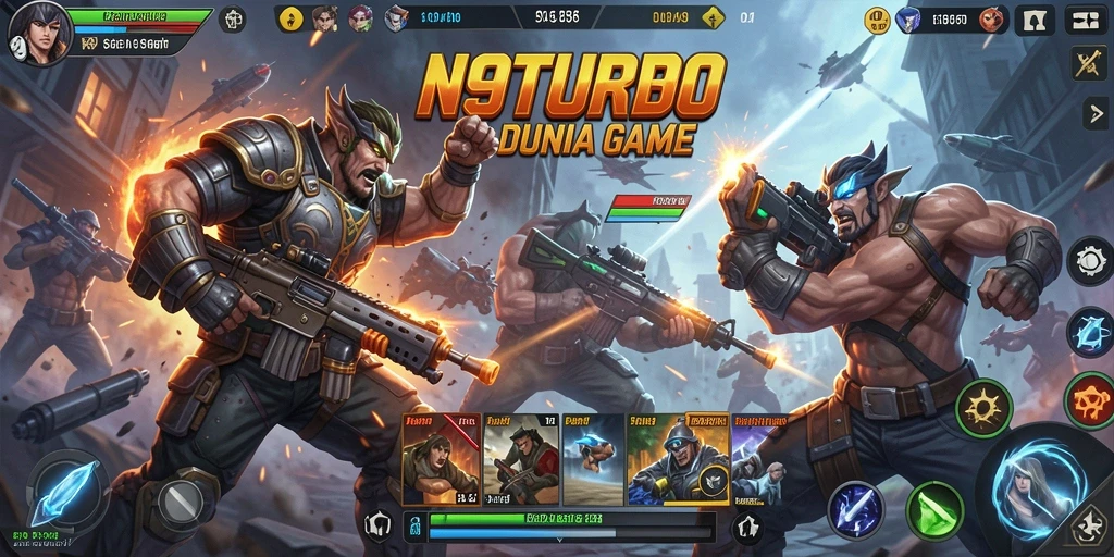 Tangkapan layar N9TURBO menampilkan aksi pertarungan yang mendebarkan.