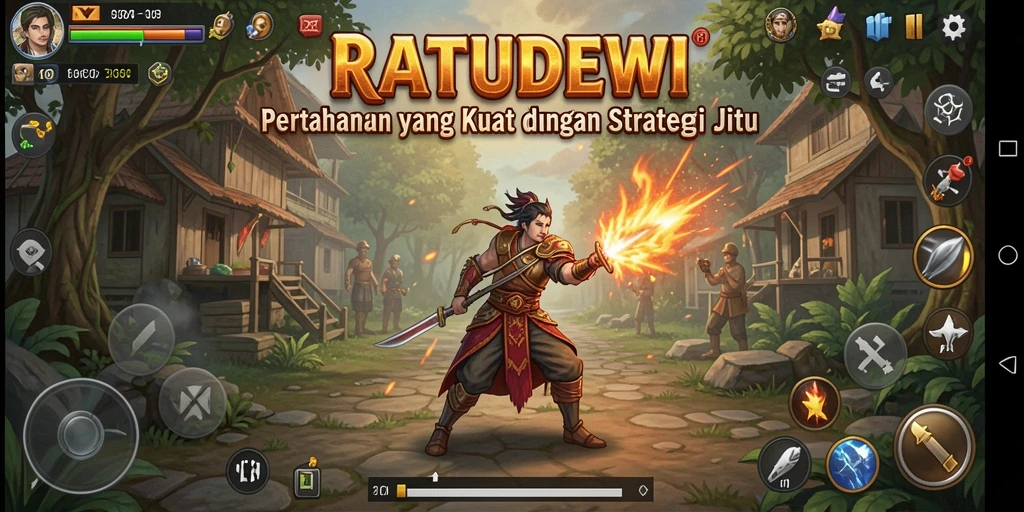 Screenshot gameplay RATUDEWI menampilkan pertempuran intens di Tower Defense.