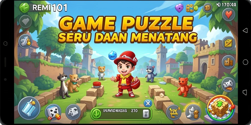 Screenshot gameplay REMI101 yang menampilkan level penuh warna.